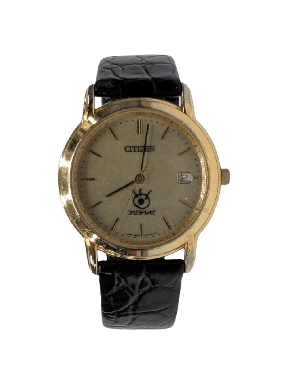 Citizen Eco Drive Watch Fuji TV B810 Womens Gold Black Stainless Leather 40 MM